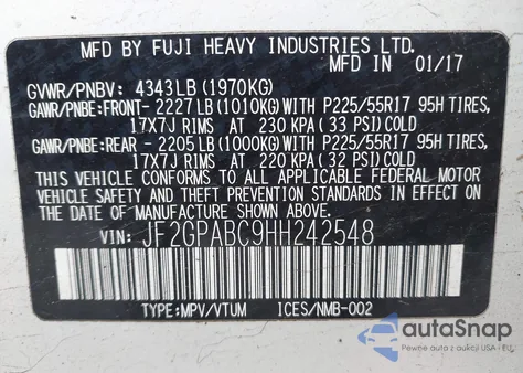 2017 Subaru Crosstrek 2.0I Premium из США, поврежденный, VIN JF2GPABC9HH242548